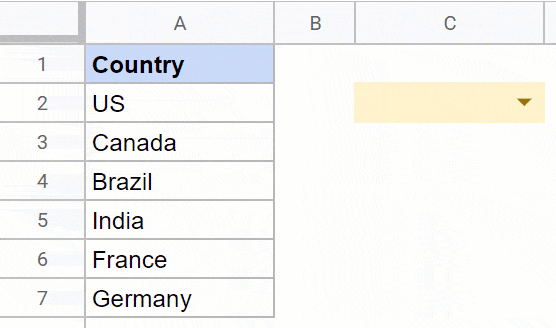 Example of a drop down list in Google Sheets