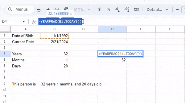 There are two ways to calculate ages in Google Sheets.