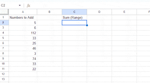 How to SUM a column in Google Sheets GIF