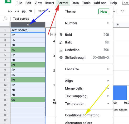 Click on conditional formatting