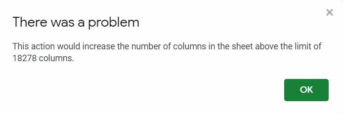 Column Limitation in Google Sheets