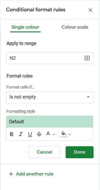 Conditional formatting rules pane