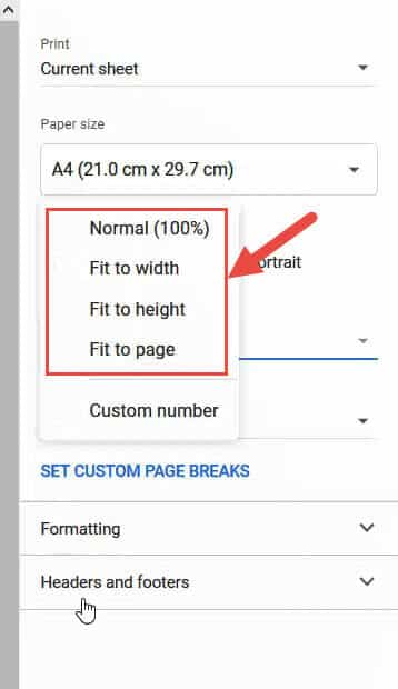 Fit to height width or page while printing