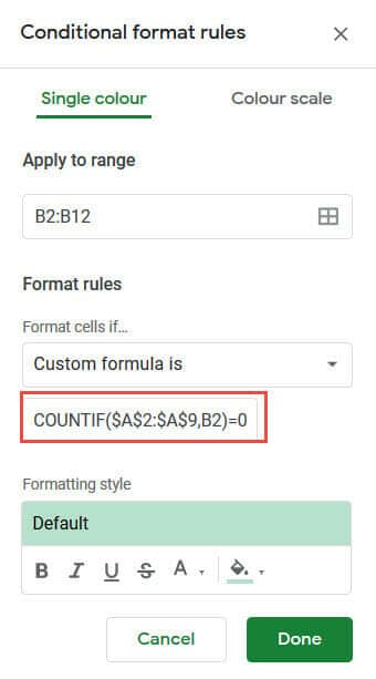 Formula to find missing data