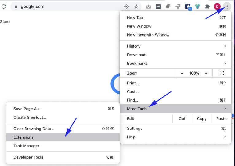 Go to more tools and then click on extensions