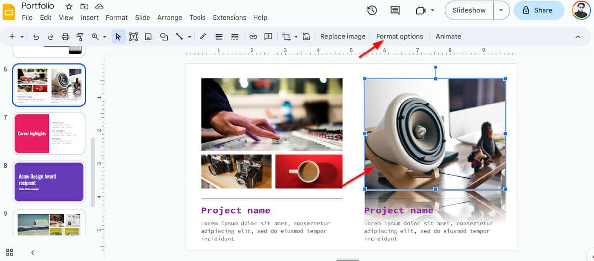 Google Slides—Format options