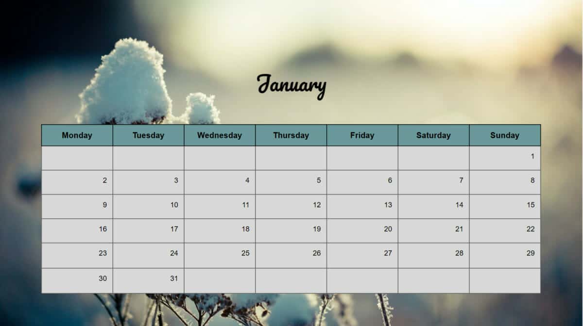 Google Slides Calendar Template 1