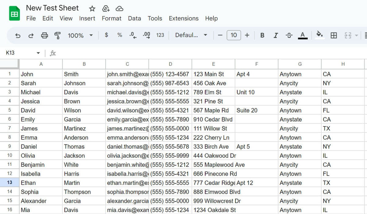 View changes in new test sheet