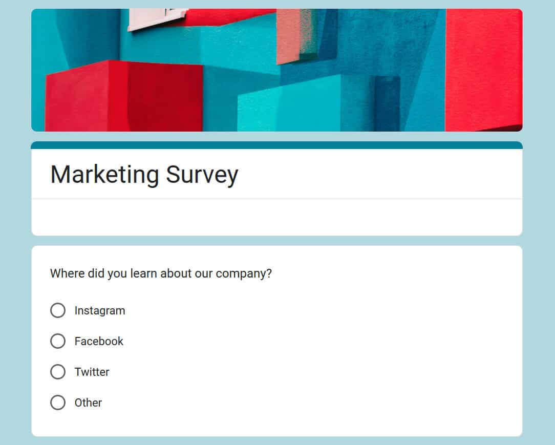 Google Forms templates—Preview of a marketing survey form template