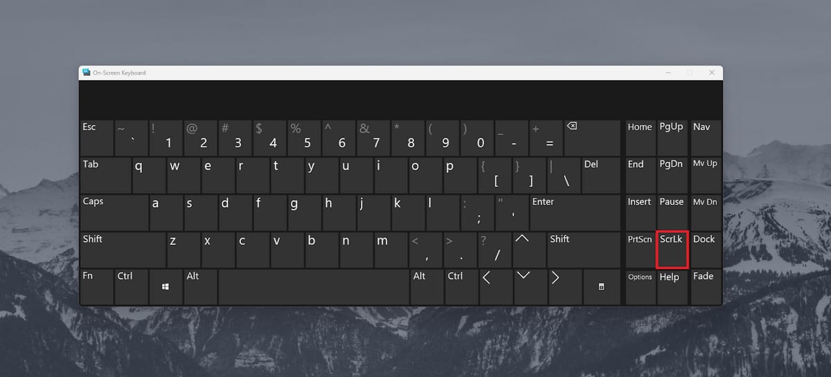 Turn on scroll lock using an on screen keyboard