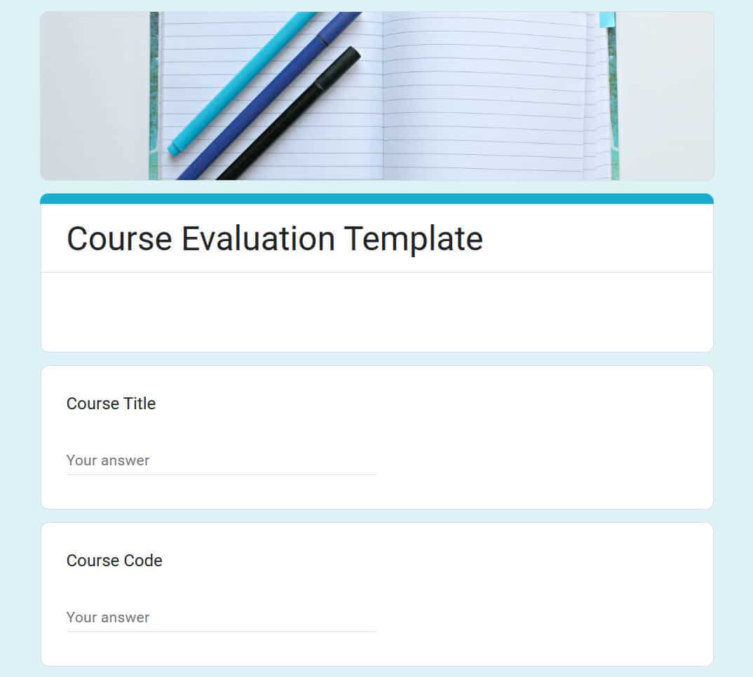 Preview of a course evaluation form