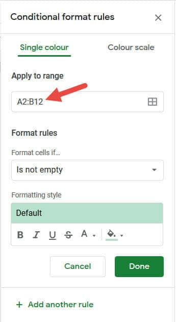 Input the range for conditional formatting