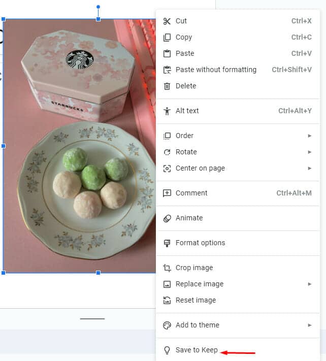 How to find save to keep option in Google Slides