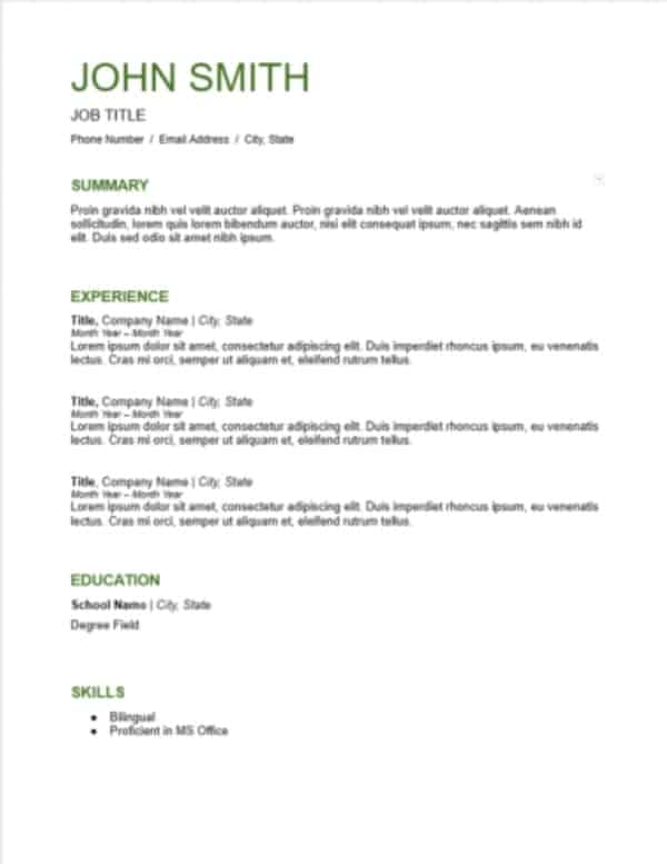 streamlined resume template in google docs