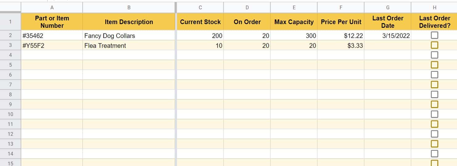 A screenshot showing the parameters to change in the Inventory Template