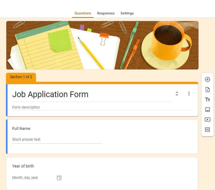 Job application forms template