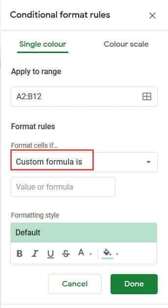 Select Custom Formula is