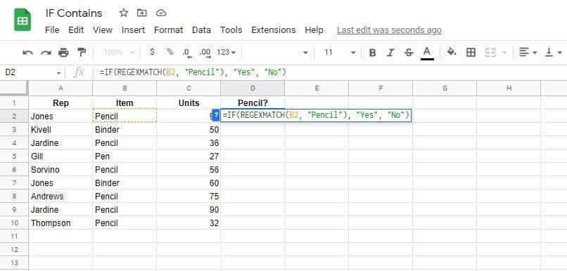 IF CONTAINS Google Sheets Formulas