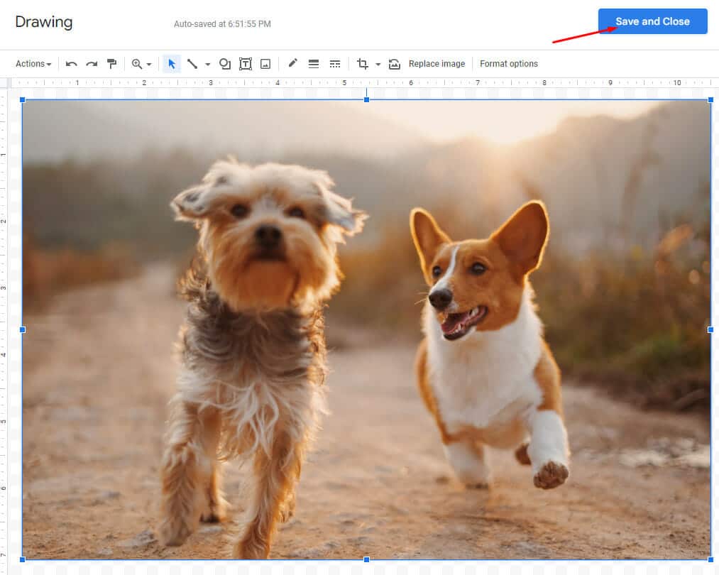 Save and close rotated image in Google Docs