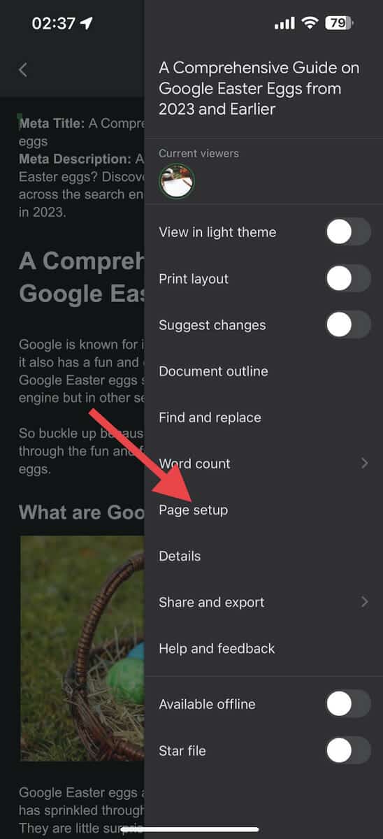 How to change background color on Google Docs—Mobile Google Docs page setup