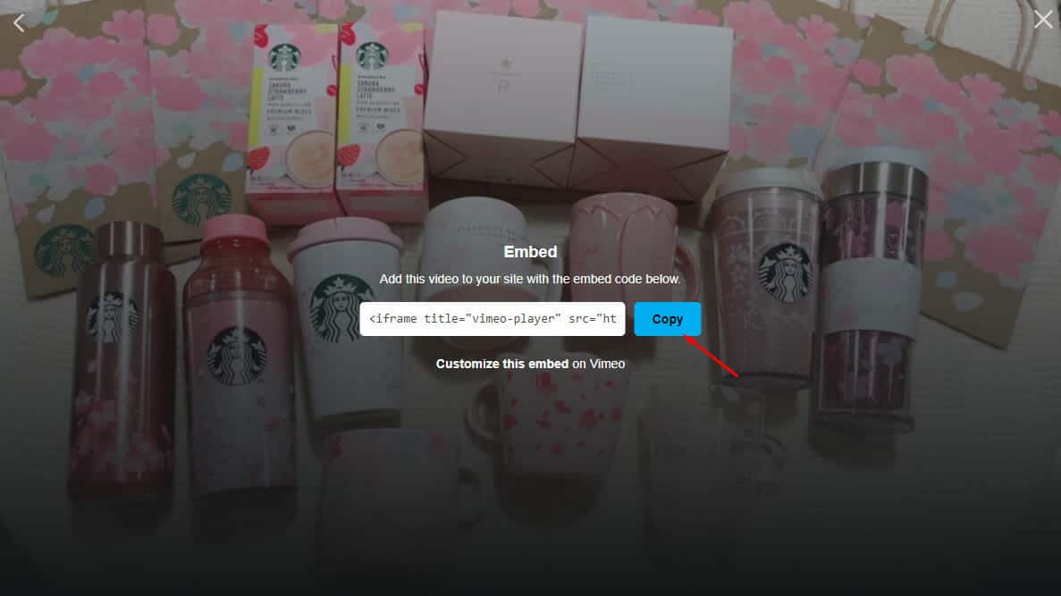 Click copy button to embed Vimeo video
