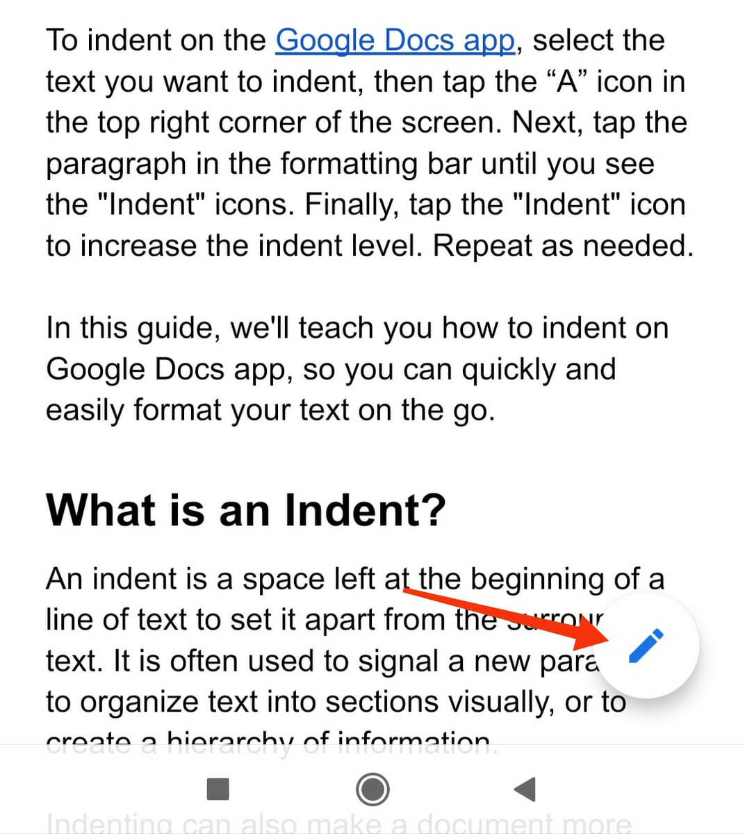 How to Indent on Google Docs App on Android - Edit icon