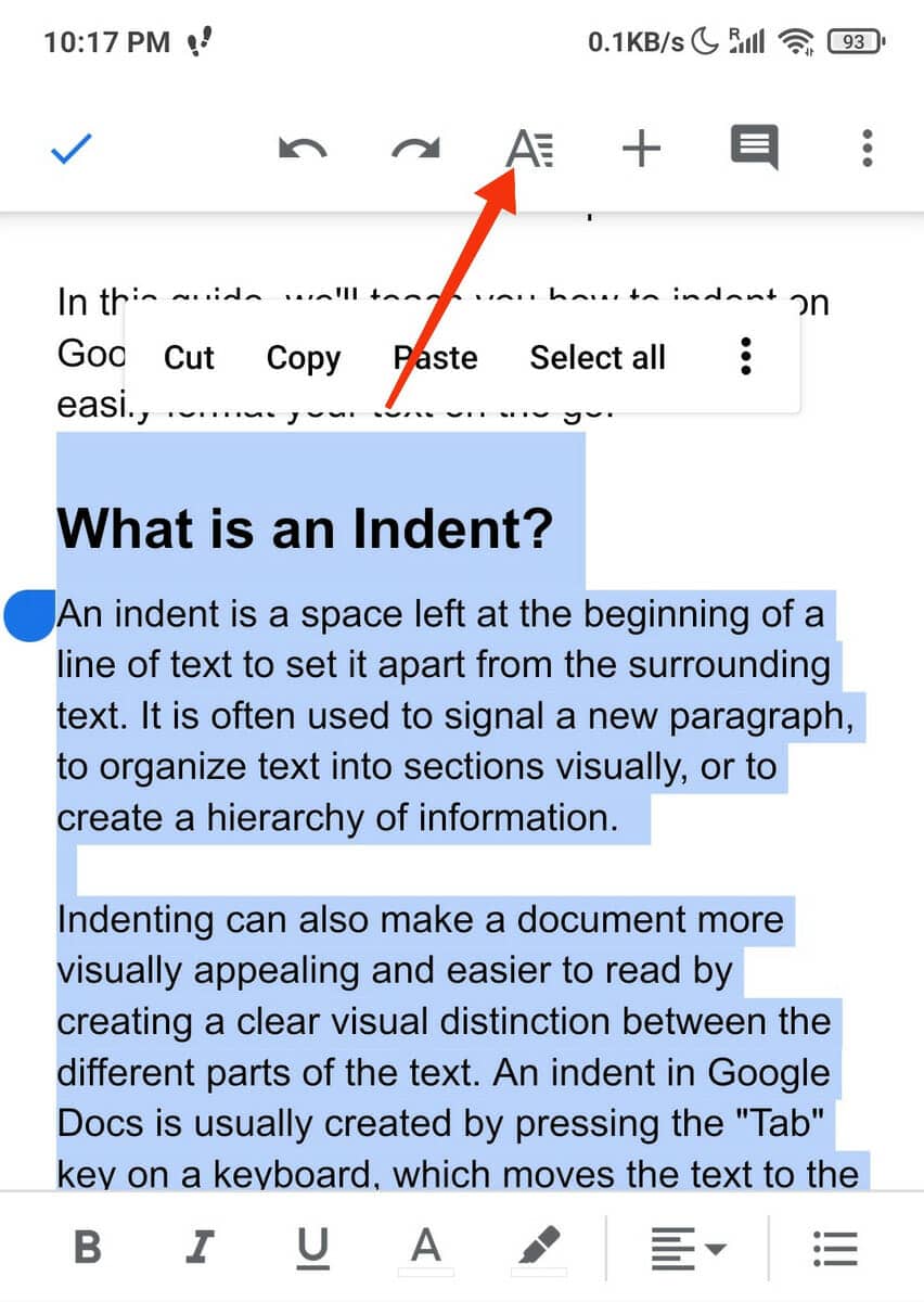 Google Docs App—format button