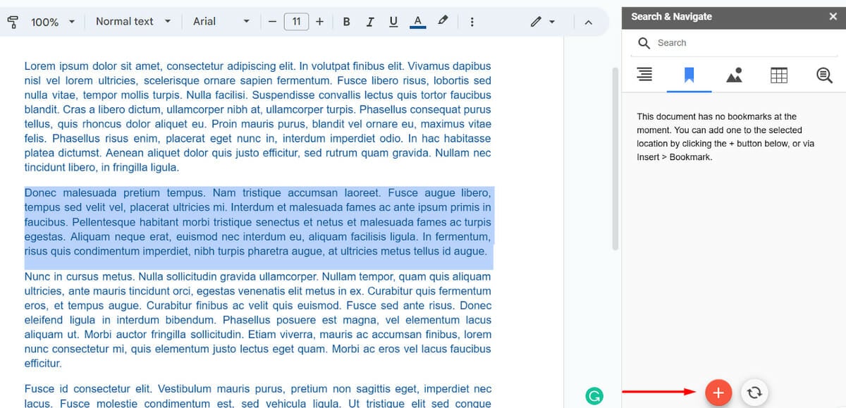 Plus (+) button in Google Docs