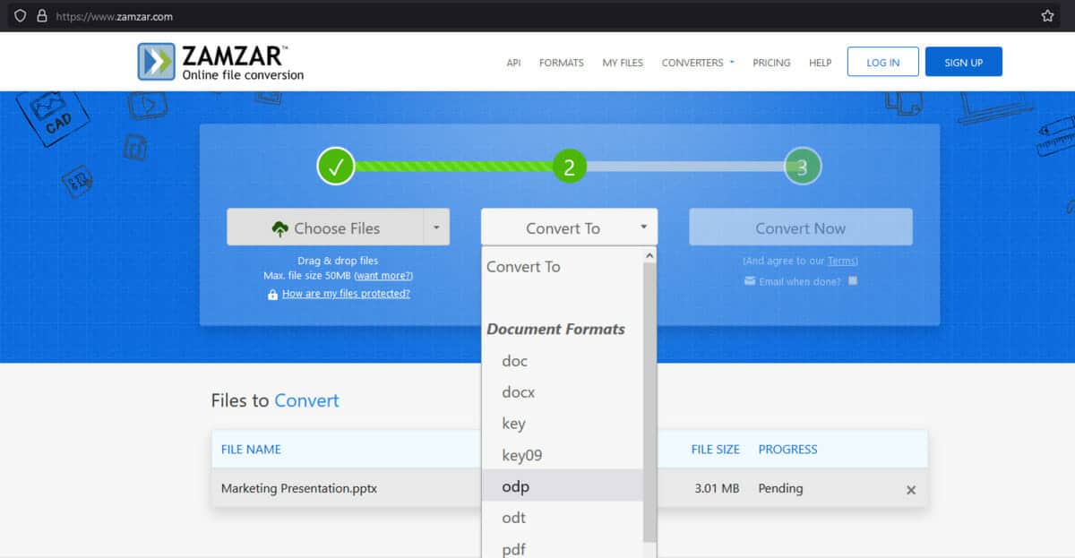 zamzar conversion homepage for ppt to slides transfer