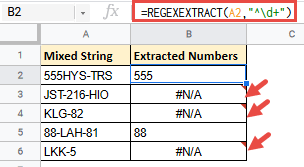  the REGEXEXTRACT function returns an error. 