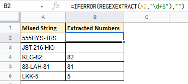 Extracting Numbers From the End of a String in Google Sheets