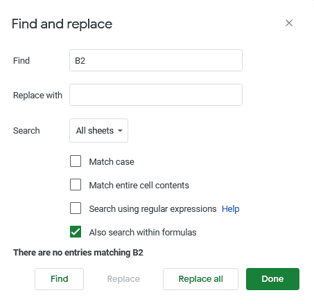 Using Find and Replace to Trace Dependents in Google Sheets