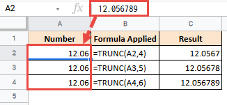 google sheets TRUNC function