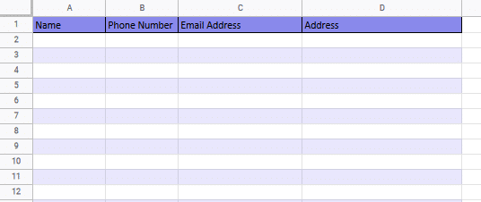 address book template with alternating colors