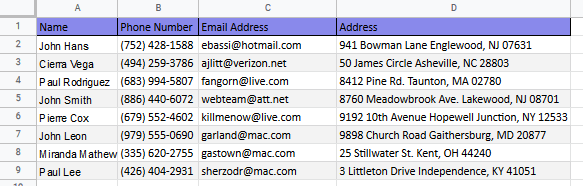 address book contacts