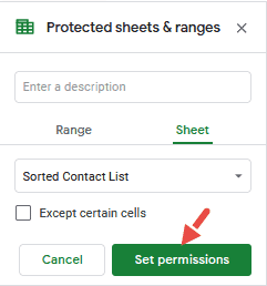 set permissions button