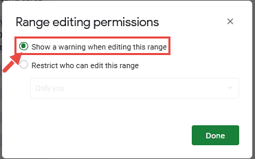 show a warning sign when editing this range