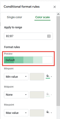 default color scale google sheets