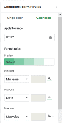 Conditional format rules sidebar