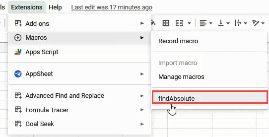 Extensions->Macros->findAbsolute