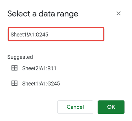 Select data range