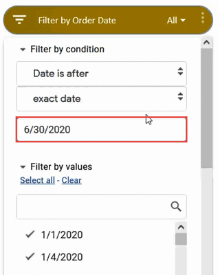 Slicer filter for exact date