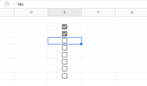 A checked box will show the assigned custom value in the formula bar.