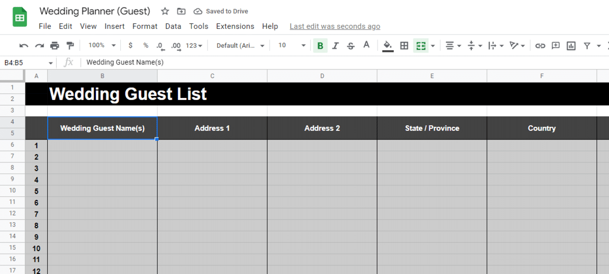 A completed guest list template