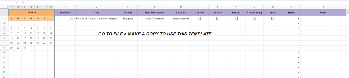 A content calendar template