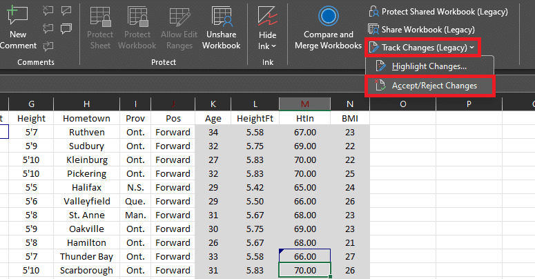 Accept or reject changes in excel