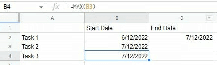 add a depenedent start date in a Gantt chart