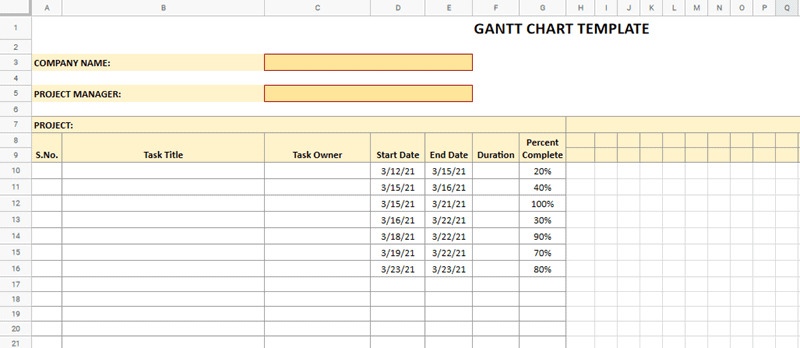 Add details to the Gantt Chart Template