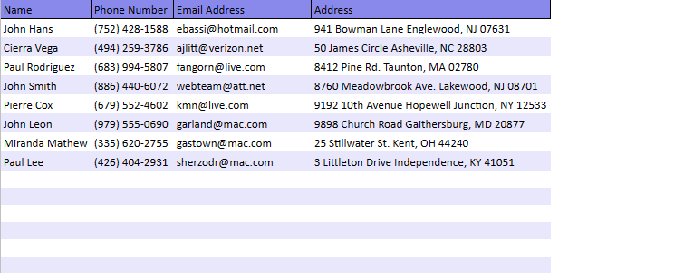 Address Book Template for Google Sheets