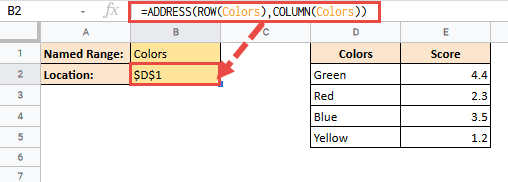 =ADDRESS(ROW(Colors),COLUMN(Colors))